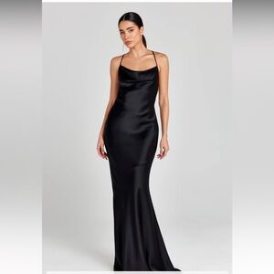 Nadine Merabi Abigail Black Satin Gown